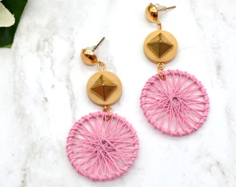Dream Weaver Pink and Gold Dream Catcher Earrings