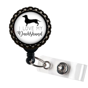 Porta-identificação de carretel de crachá retrátil de resina preta Dachshund