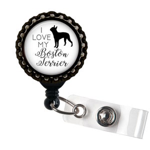 Porta-identificação retrátil de carretel de crachá de resina preta Boston Terrier