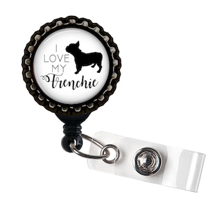 Porta-identificação retrátil de carretel de crachá de resina preta Frenchie