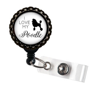 Porta-identificação de carretel de crachá retrátil de resina preta Poodle
