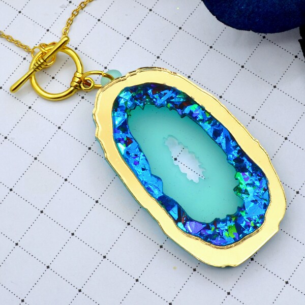 BLUE ACRYLIC GEODE Laser Cut Acrylic Necklace