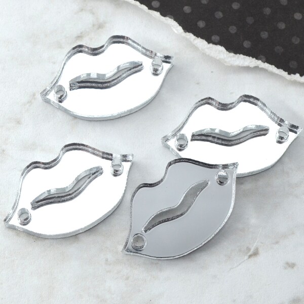 LABIOS DE ESPEJO PLATEADO 4 Charms 2 Agujeros Acrílico Cortado con Láser