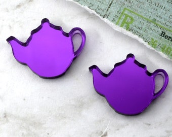 2 Purple Mirror Teapots Laser Cut Acrylic Flat Back Cabochons