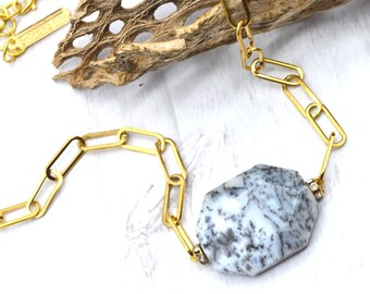 Dendrite Opal Paperclip Necklace