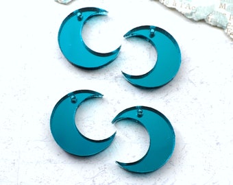 4 Teal Mirror Moon Charms Laser Cut Acrylic