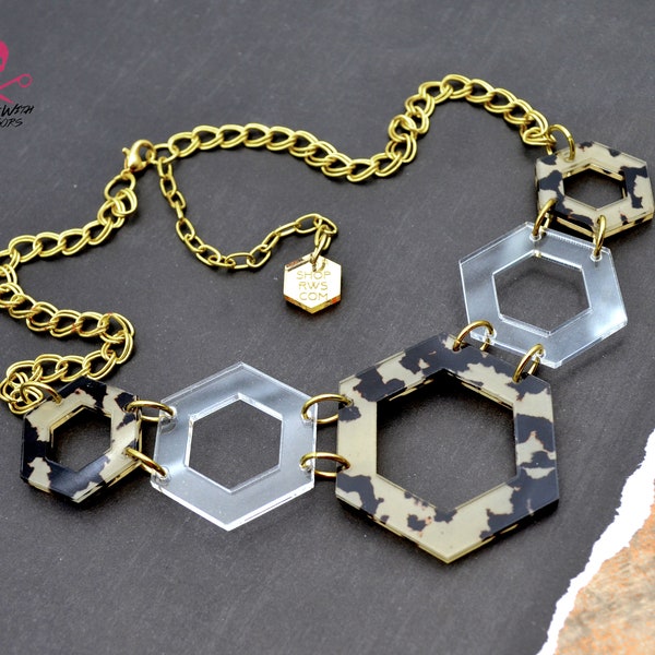 SAFARI GOLD Hexagon Bib Necklace