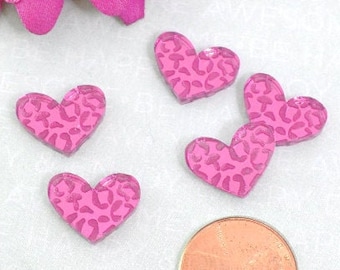 LEOPARD HEART CABS - Set di 5 cabochon a specchio rosa in acrilico tagliato al laser