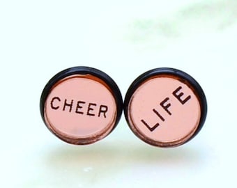 CHEER LIFE- Rose Gold Mirror and Black Stud Earrings