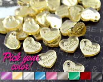 CUSTOM MIRRORED TAGS -  Hearts - Laser Cut Acrylic - Personalized - You Choose The Color - 50, 100, or 250 - With or Without Holes