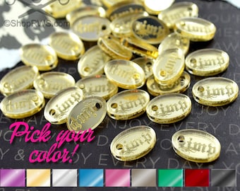 ETIQUETAS PERSONALIZADAS CON ESPEJO - Ovaladas - Acrílico Cortado con Láser - Personalizadas - Usted Elige El Color - Cant. 50, 100 o 250 - Con o sin agujeros