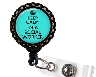 Keep Calm I'm A Social Worker Black Retractable Badge Reel ID Holder