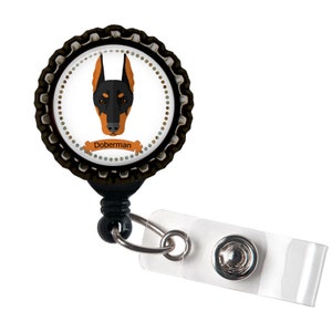 Porta-identificação de carretel de crachá retrátil de resina preta Doberman