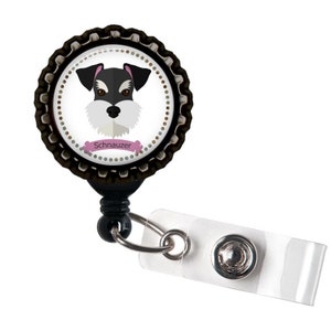 Porta-identificação de carretel de crachá retrátil de resina preta Schnauzer