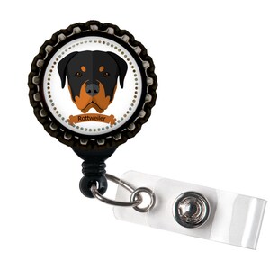 Porta-identificação de carretel de crachá retrátil de resina preta Rottweiler