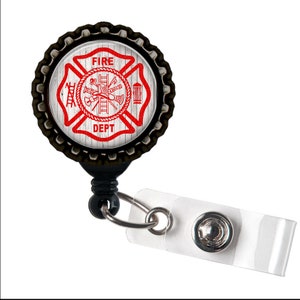 FIREFIGHTER LOVE Titular de identificación de carrete retráctil rojo, gris y negro