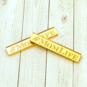 MOM LIFE 2 Horizontal Gold Mirror Cabochons in Laser Cut Acrylic