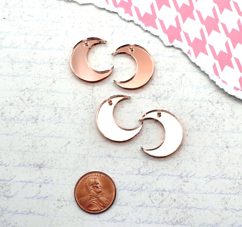 4 Rose Gold Mirror Moon Charms Laser Cut Acrylic image 1