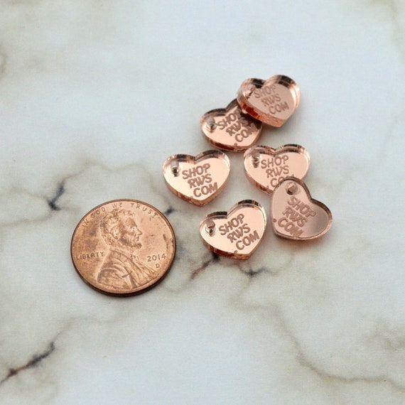 Charms 100 Qty or 250 Rose Gold CUSTOM MIRRORED TAGS Laser Cut Acrylic Small Rounded Rectangles
