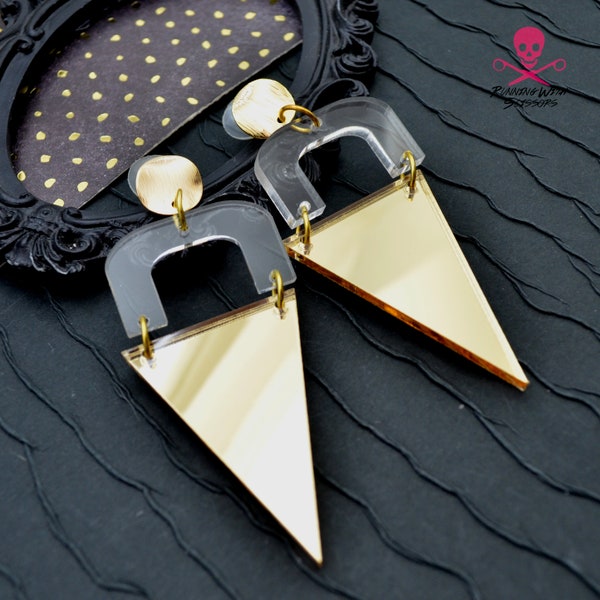 Gold Mirror Pendant Dangles Laser Cut Acrylic Earrings