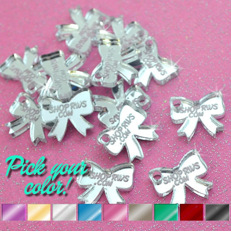 50 or 100 Qty Mirror Bows- Personalized CUSTOM JEWELRY TAGS