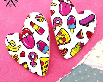 Heart Statement Studs in 90s Pattern