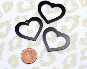 BLACK OPEN HEART Charms Set of 3 - Laser Cut Acrylic Charms