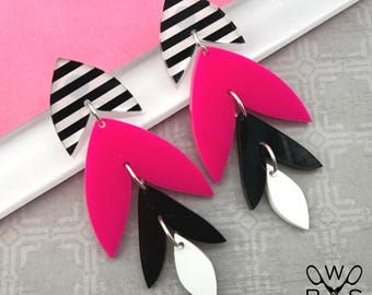 Rio Dangles in Black White and Hot Pink