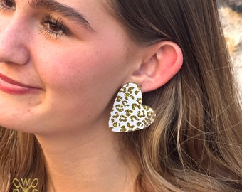 Ik hou van Leopard Statement Studs in goud