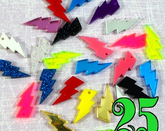 LIGHTNING BOLT LOT Set of 25 Charms or Cabs in Laser Cut Acrylic