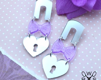 DEVOTED DARLING DANGLES in Silver Mirror and Lavender Glitter Laser Cut Acrylic