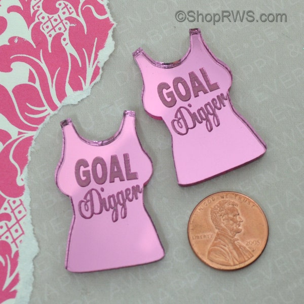 GOAL DIGGER Pink Mirror Cabochons flat back Laser Cut Acrylic