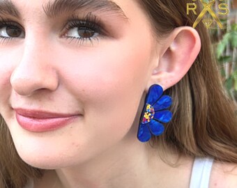 Lieve Daisy Statement-noppen in blauwe parel