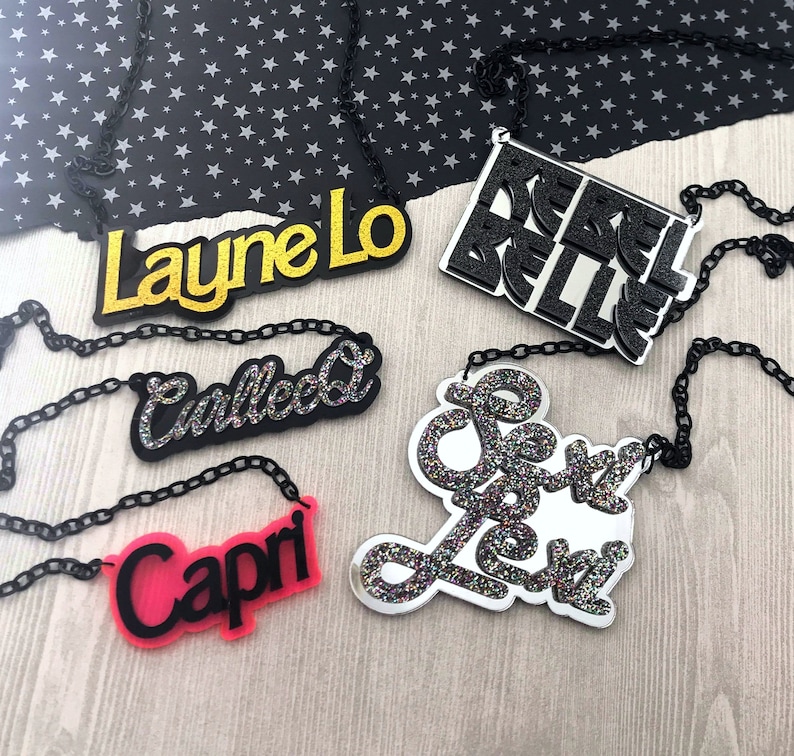 CUSTOM Layered Laser Cut Acrylic Necklace You Choose the Word and the Color image 7