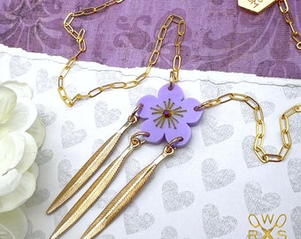 Gilded Leaf Necklace in Lavender