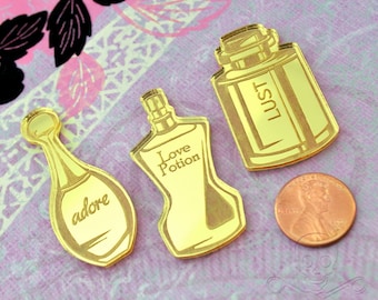 PERFUMES DORADOS SURTIDOS - Cabujones con base plana - Espejo dorado - Fundas para celular