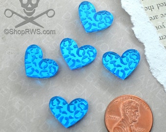 LEOPARD HEART CABS Set di 5 cabochon a specchio blu in acrilico tagliato al laser