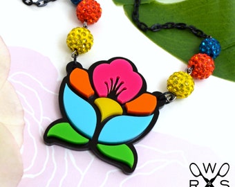 Vibrant Bloom Necklace - Laser Cut Acrylic Necklace