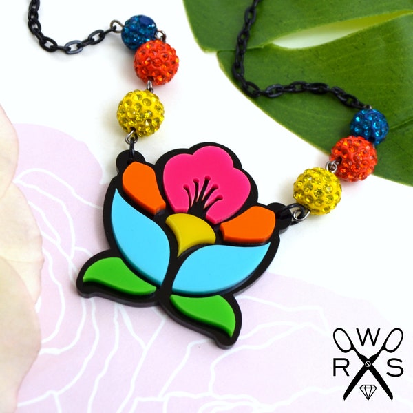 Vibrant Bloom Necklace - Laser Cut Acrylic Necklace