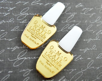 GOLD OMG Nail Polish CABS Set of 2 Gold and White Laser Cut Acrylic Cabochons