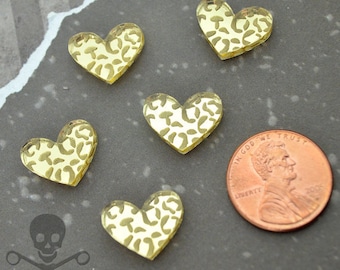 LEOPARD HEART CABS Set di 5 cabochon dorati in acrilico tagliato al laser