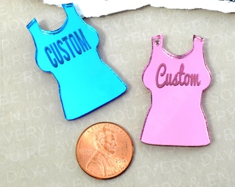 ENGRAVED CUSTOM TANKTOP - Cabochon - Charm- Pendant - Laser Cut Acrylic - You Choose The Font, Word, and Color