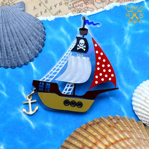 Stormy Seas Pirate Ship Laser Cut Acrylic Brooch