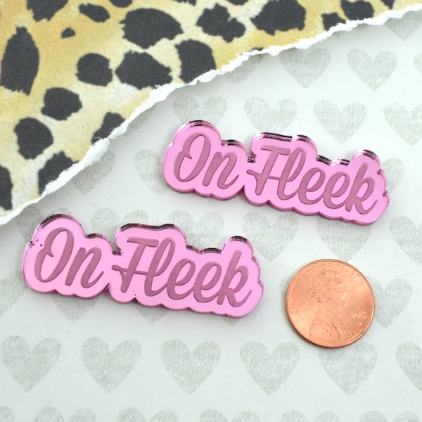 ON FLEEK 2 Pink Mirror Cabochons Laser Cut Acrylic Flat Back Cab