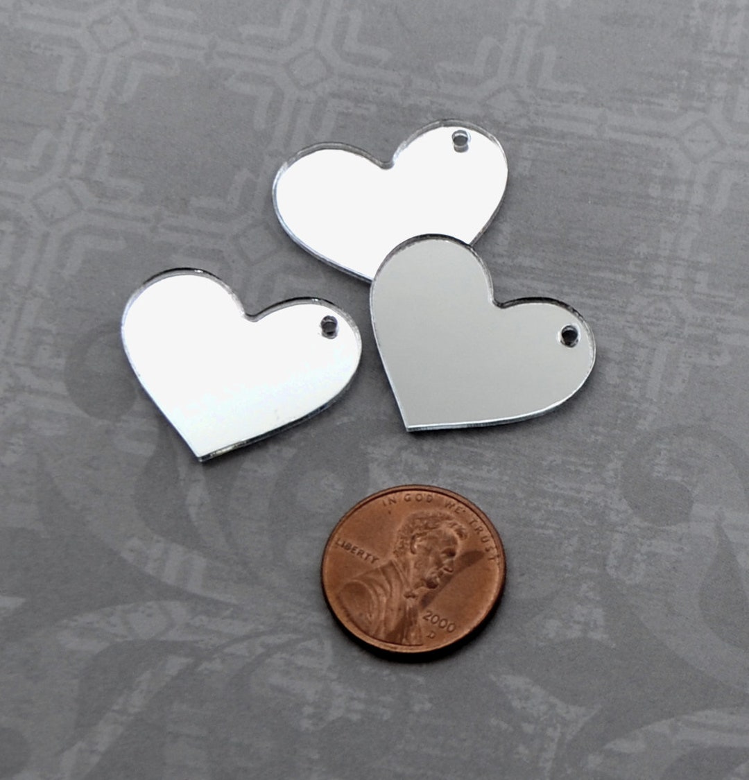SILVER MIRROR HEART Charms Set of 3 - Laser Cut Acrylic Charms