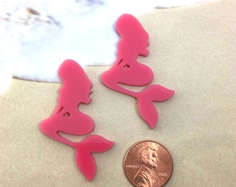 2 BUBBLEGUM PINK MERMAIDS Set of 2 Laser Cut Acrylic Cabochons