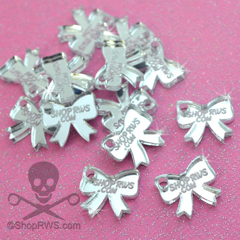 50 or 100 Qty Mirror Bows- Personalized CUSTOM JEWELRY TAGS