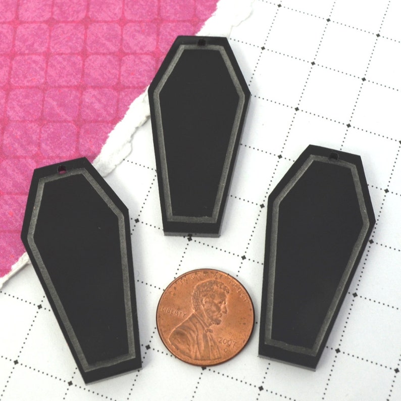 BLACK COFFINS 3 Jet Black Laser Cut Acrylic Charms image 2