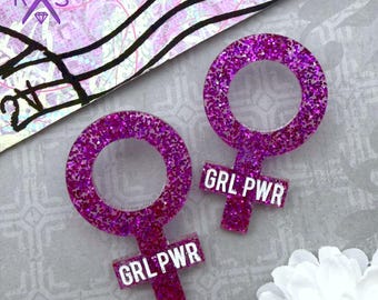 GRL PWR Statement Studs in Glitter Purple