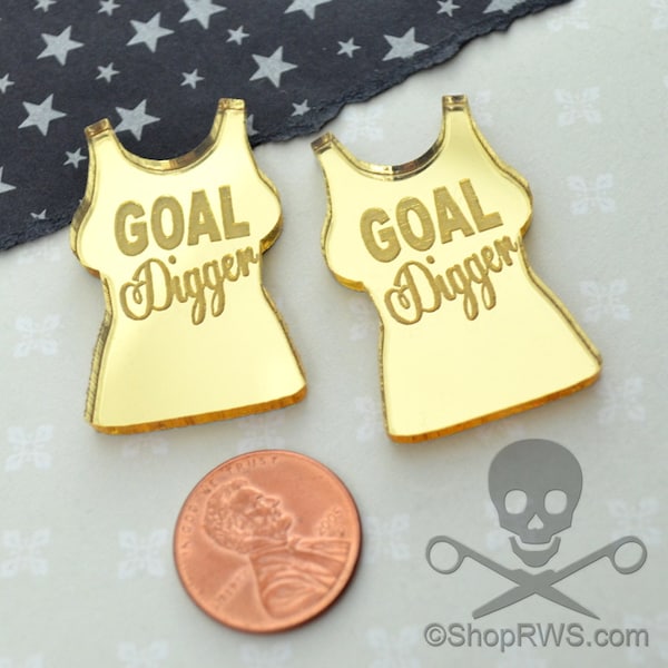 GOAL DIGGER Gold Mirror Cabs Cabochons flat back Laser Cut Acrylic